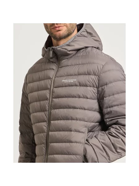 Kurtka puchowa Armani Exchange z wysokim kołnierzem szara