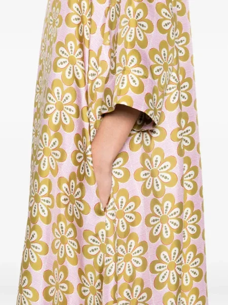 Rochie La Doublej de mătase cu model floral cu imagine roz
