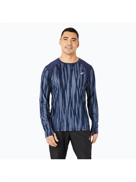 Longsleeve do biegania ASICS Road All Over Print blue expanse/midnight niebieski