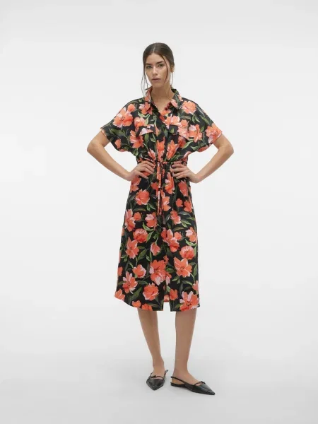 VERO MODA Dolga srajca VMLILLIAN temno zelena / rosé / melona črna