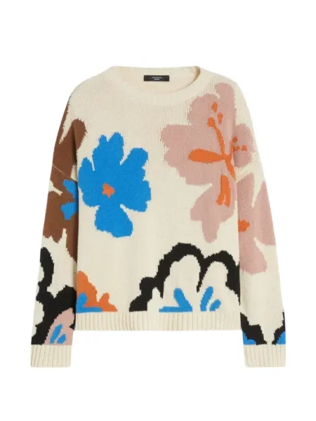 Pulover Weekend Max Mara cu model floral cu decolteu rotund