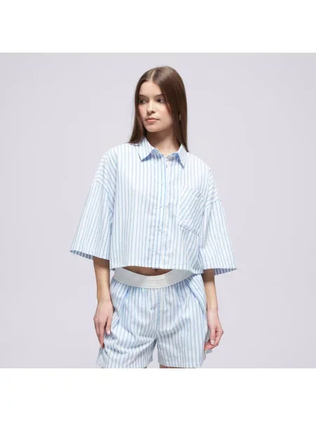 Nike Koszula W Nsw Offln Wvn Ppln Strp Ss niebieska