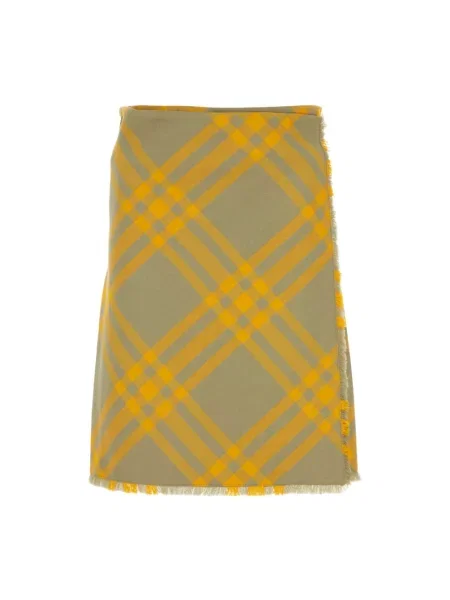 Jedwabna spódnica plisowana Burberry z frędzli kopertowa żółta