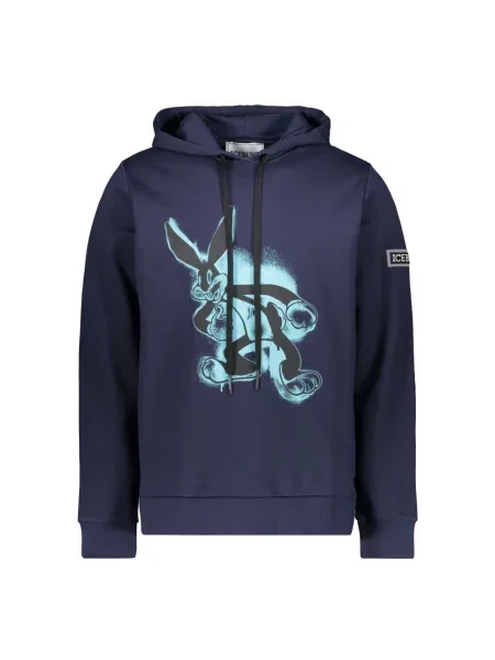 Bluza z kapturem Iceberg z kapturem z nadrukiem niebieska