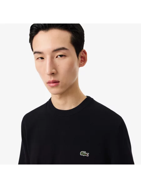 Lacoste Monochromatyczny Sweter Z Okrągłym Dekoltem czarny