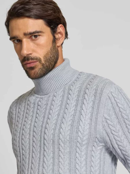 Sweter z golfem ze ściegiem warkoczowym Jack & Jones Premium