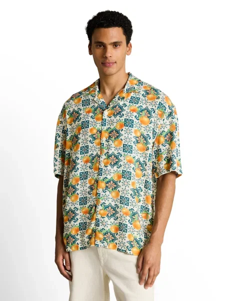 TOM TAILOR DENIM Košeľa / tmavozelená / oranžová / šedobiela zelená