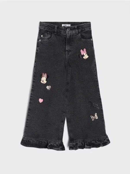 Sinsay Džíny wide leg s příměsí viskózy Minnie Mouse šedá