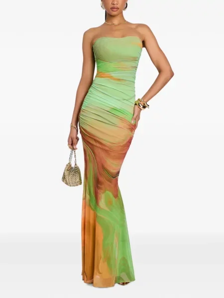 Rochie maxi Retrofete cu volane plasă verde