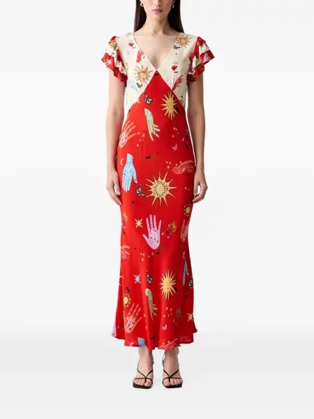 Rochie maxi Never Fully Dressed cu imagine roșu