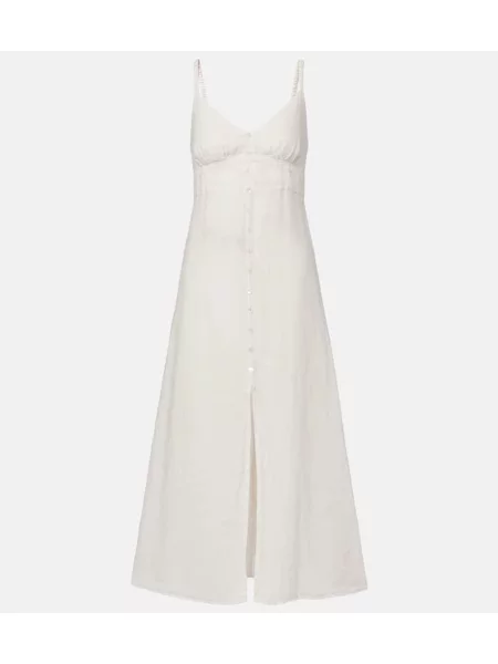 Ľanové oblekové midi šaty Velvet po kolená biela