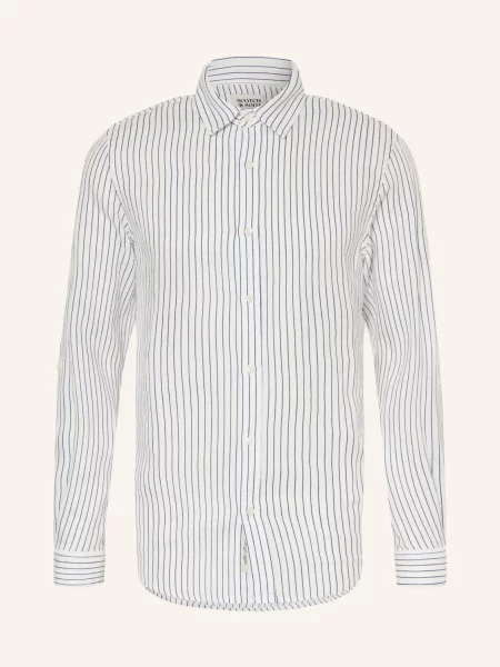 Scotch & Soda Lněná Košile Regular Fit / tmavě modrá bílá