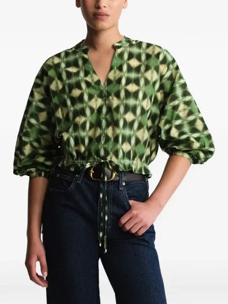 Bluză Cara Cara cu imagine cu imprimeu geometric verde