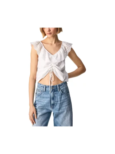 Haftowany top Pepe Jeans biały