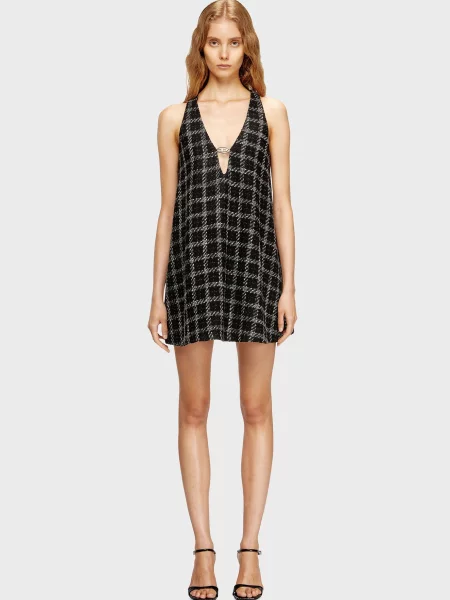 Картата твідова сукня Diesel чорна