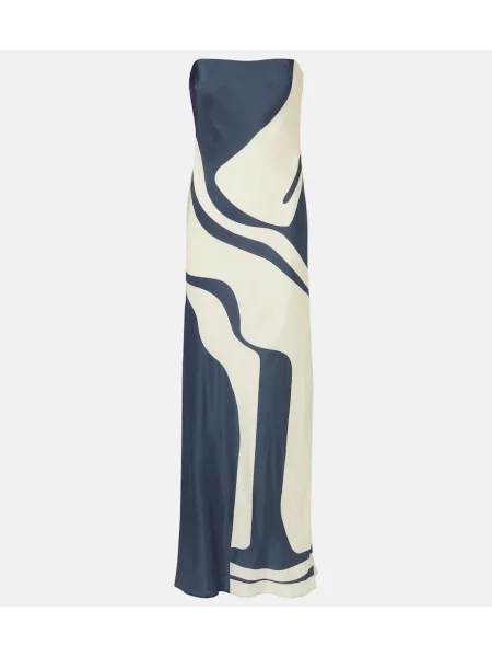 Rochie maxi Sir de mătase fără bretele de costum alb