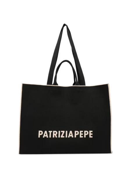Geantă shopper Patrizia Pepe cu autograf negru