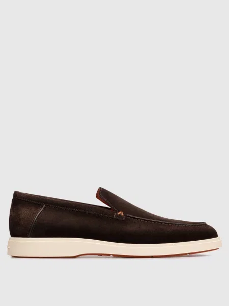 Замшевые лоферы Santoni с лого коричневые