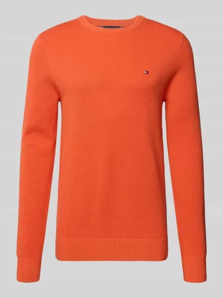 Sweter z dzianiny o kroju regular fit z czystej bawełny Tommy Hilfiger pomarańczowy