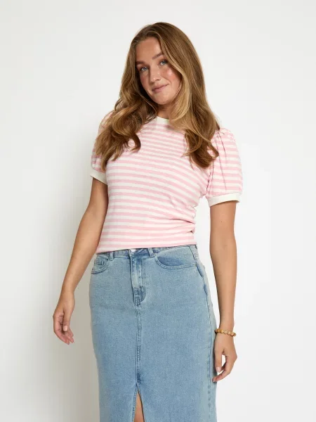 Minus Tricou Johanna roz deschis alb