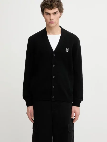 Vlněný kardigan Maison Kitsuné Fox Head Lambwsool Comfort pánský černá