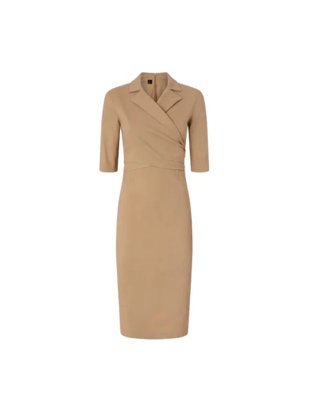 Lniana sukienka midi Pinko z kokardką do kolan beżowa