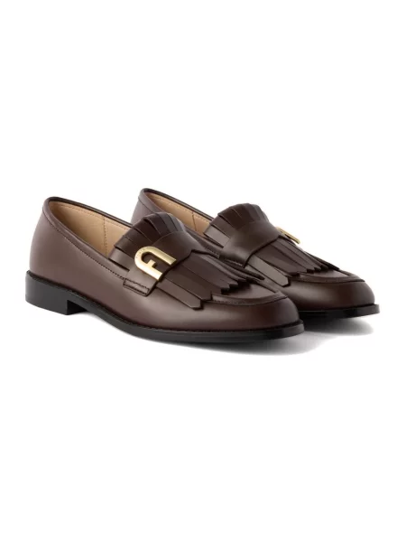 Loafersy Furla skórzane brązowe