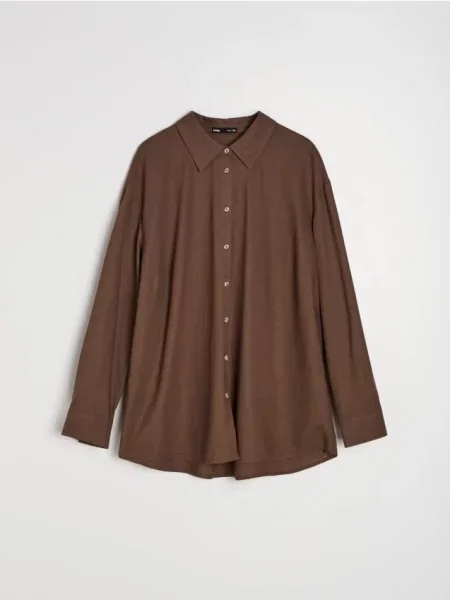 Сорочка зі змішаною тканиною з льоном пильно-коричневий коричнева