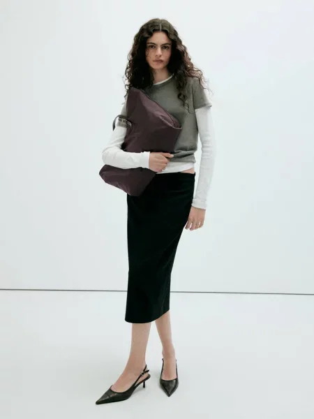 Torba shopper z klamrami czekoladowy Kobieta uniwersalny MANGO