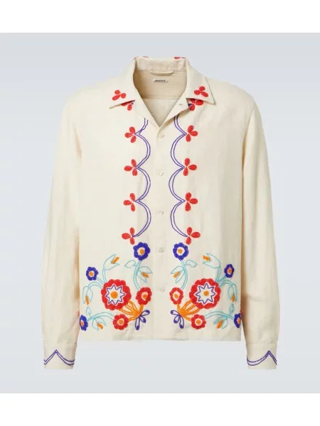 Lněná košile Bode s korálky bílá