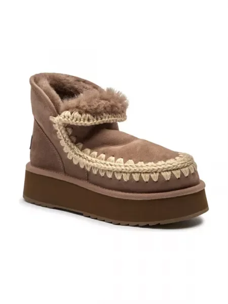 MOU De piele bocanci Mini Eskimo Platform cu adaos de lână gri