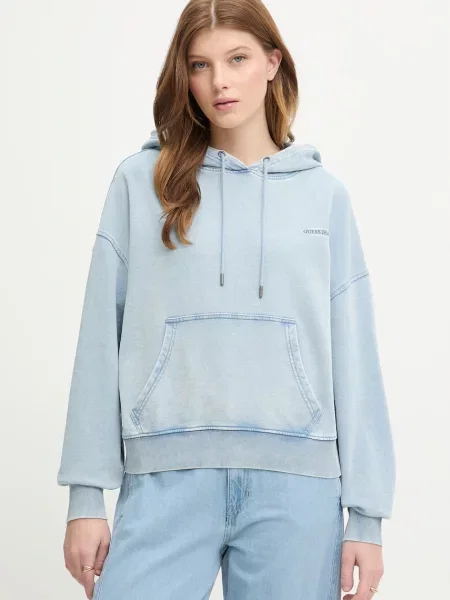 Guess Jeans bluza z kapturem niebieska