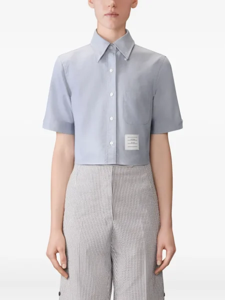 Cămașă Thom Browne din țesătură twill scurtă albastru