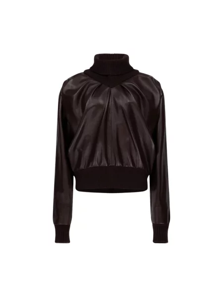 Sweter Victoria Beckham skórzany brązowy