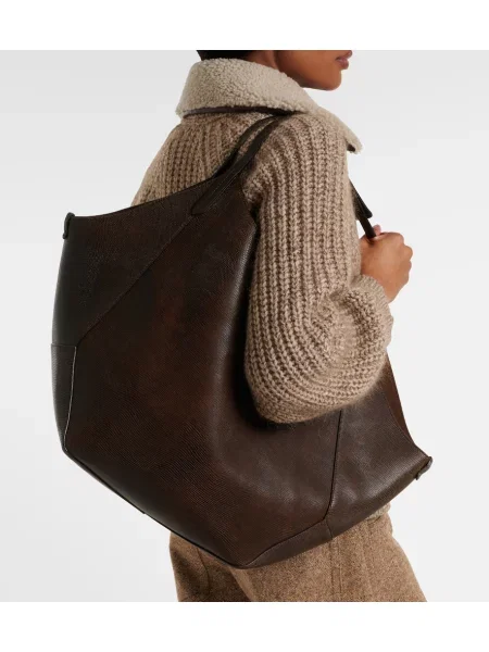 Usnjena reverzibilen shopper torbica Brunello Cucinelli rjava
