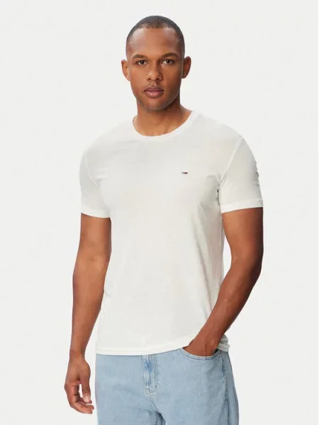 Tommy Jeans Marškinėliai nebalintos drobės / melsvai pilka juoda