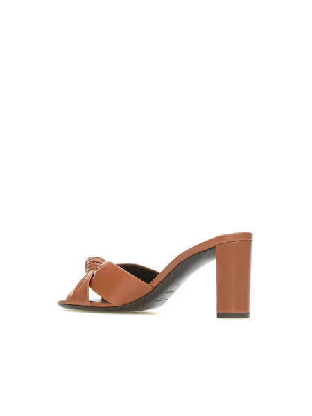Klapki mules Saint Laurent skórzane brązowe