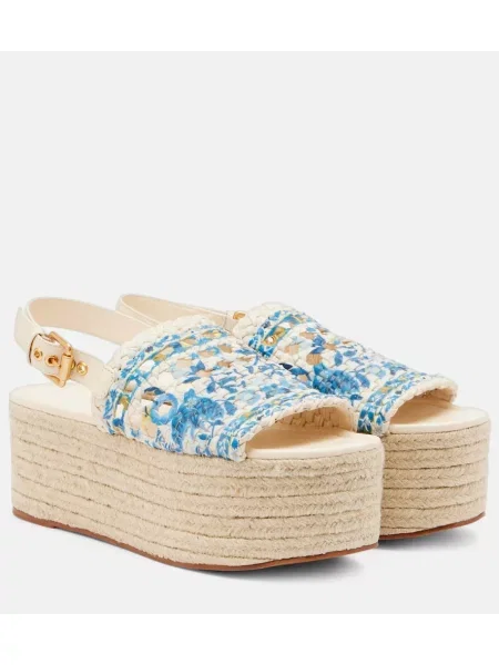 Espadrile Farm Rio din piele cu platformă cu imagine albastru