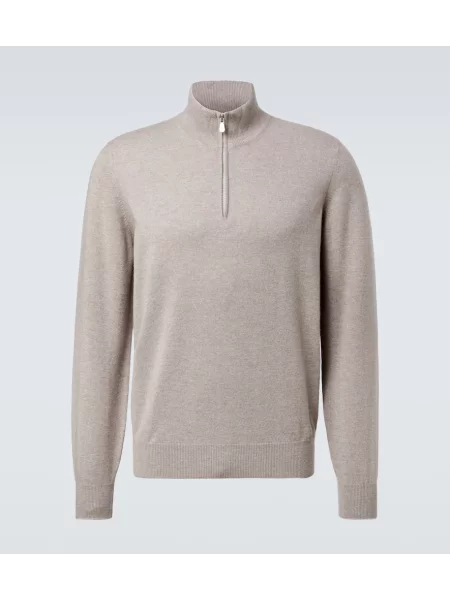 Sweter Brunello Cucinelli z kaszmiru z zamkiem błyskawicznym do połowy brązowy
