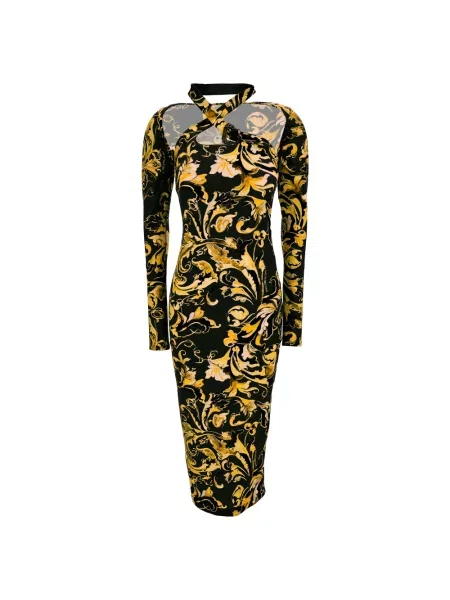 Sukienka jeansowa Versace do kolan z nadrukiem czarna