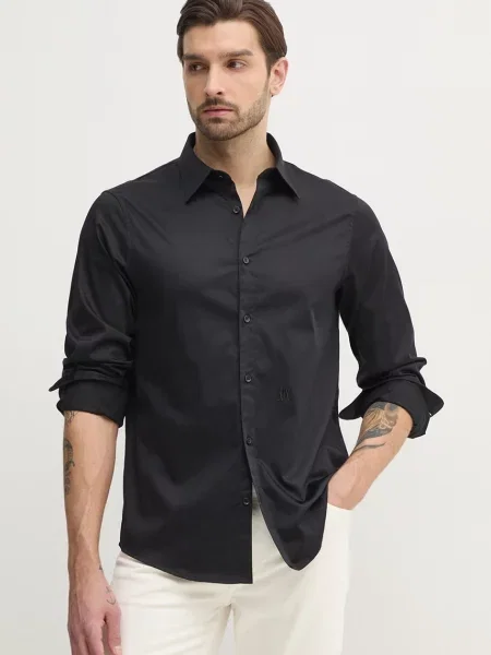 Armani Exchange camasa barbati cu guler clasic regular negru
