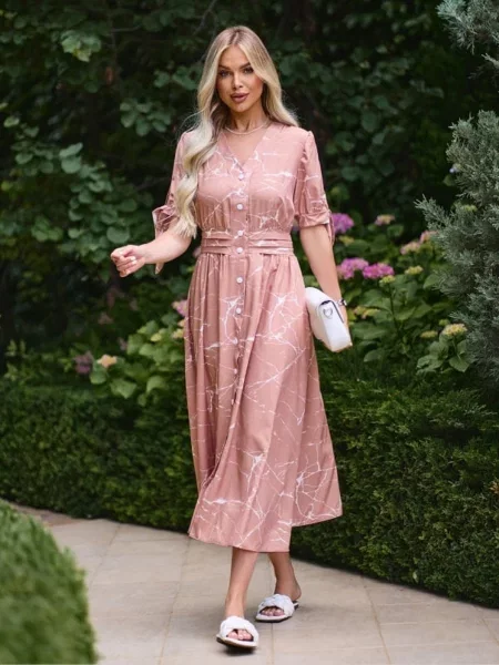 Сукня міді ISSA Plus комбінований верх бежевий