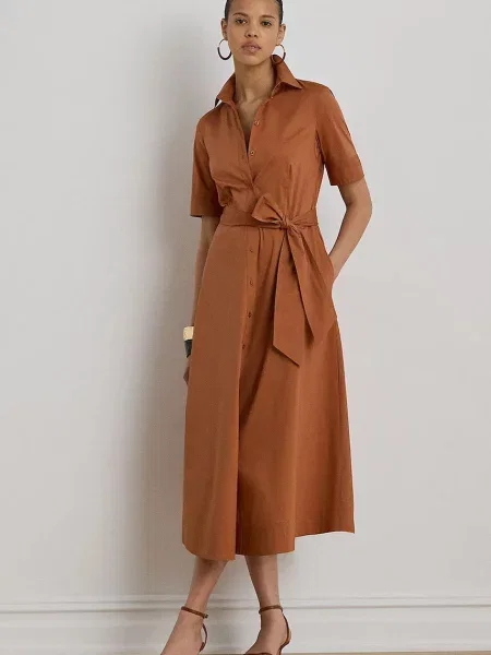 Lauren Ralph Lauren rochie tip cămașă cu portocaliu