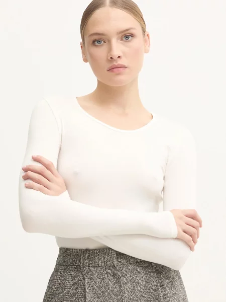 Блуза с дълги ръкави с коприна Answear Lab бяло