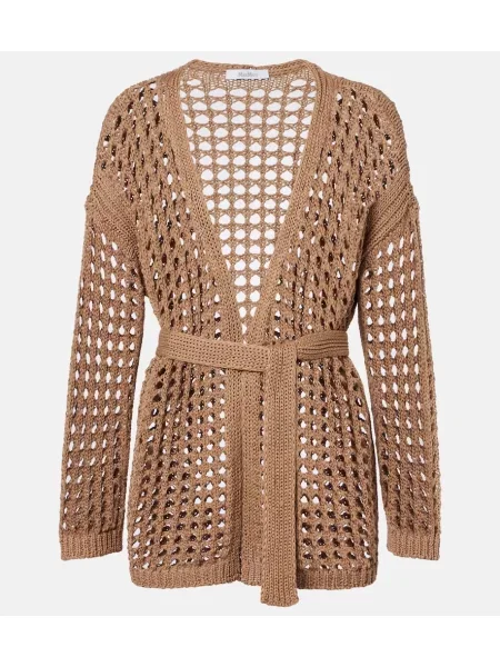 Dzianinowy kardigan Max Mara kopertowy brązowy
