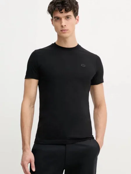 Тениска Emporio Armani с изчистен дизайн черно