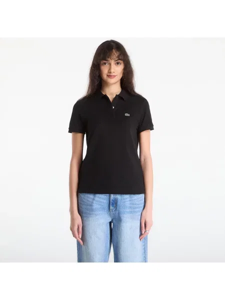 Gulerat cămașă cu mânecă scurtă Lacoste scurtă cu nervuri negru