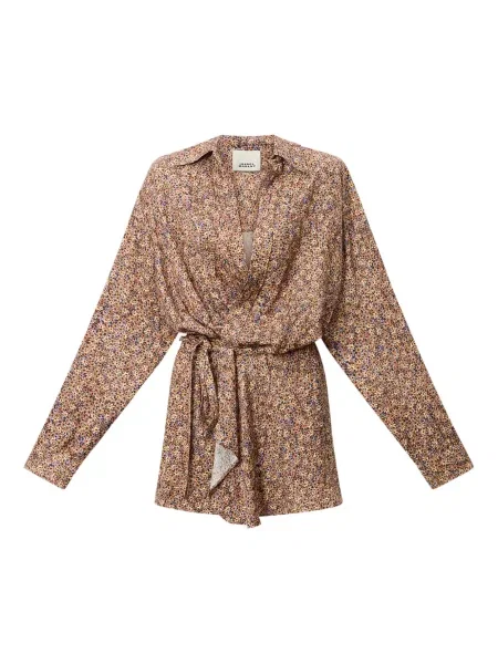 Rochie mini Isabel Marant cu model floral de costum maro
