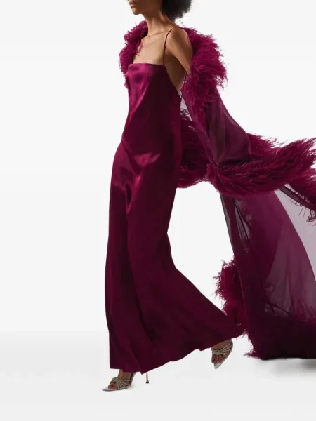 Rochie maxi Taller Marmo cu pene de costum violet