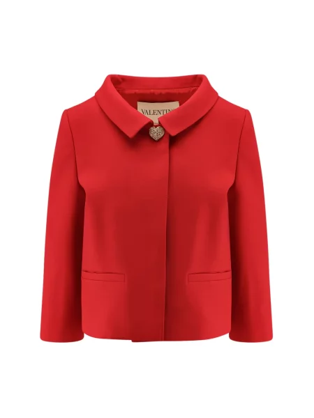 Lniana krótka kurtka Valentino elegancka czerwona